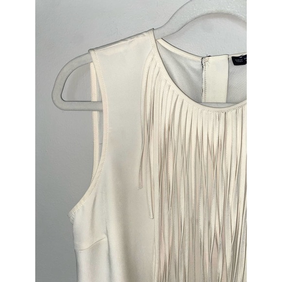 ZARA womens medium ivory fringe front tunic mini dress crew neck sleeveless 0064 - Picture 3 of 11